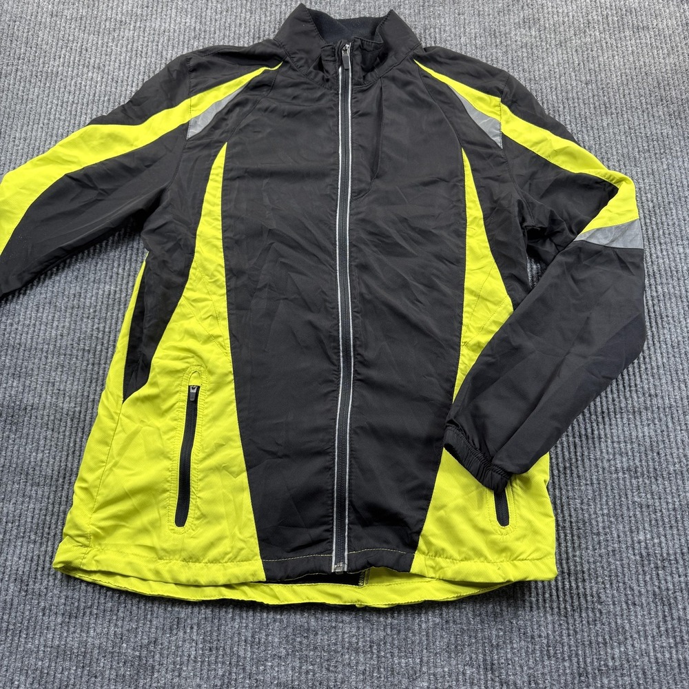 Foot‎ Locker Jacket Mens Medium Black Yellow Zip Running Windbreaker Reflective